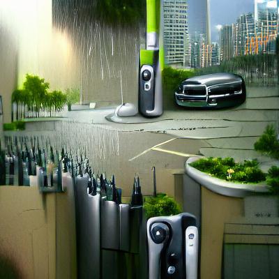 Electric Car Charging City Afternoon Rain